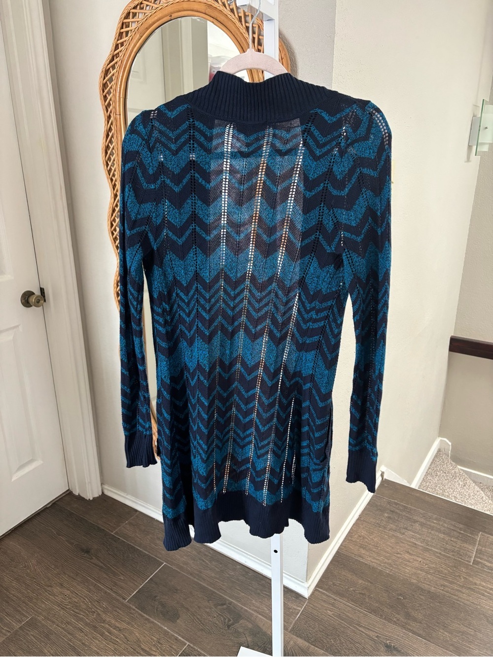 Missoni for Target Blue Zigzag Knit Open Front Longline Cardigan Sweater Pocket - Picture 4 of 5